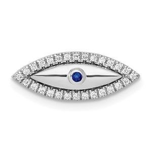 14k White Gold Diamond and Sapphire Evil Eye Necklace Chain Slide Pendant